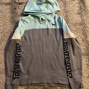 PINK Victoria’s Secret blue gray and white hoodie